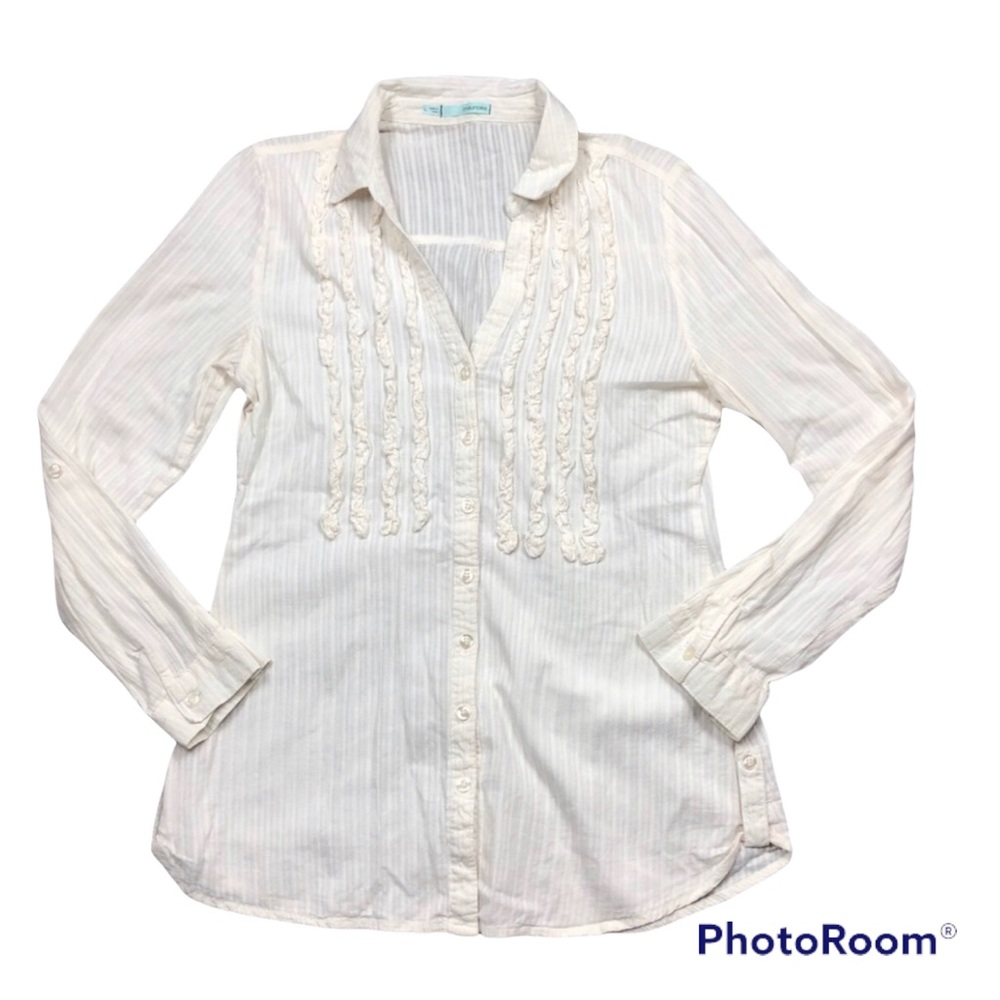 Maurices Cream Colored Tuxedo Slightly Sheer Blouse size Large - Picture 1 of 11